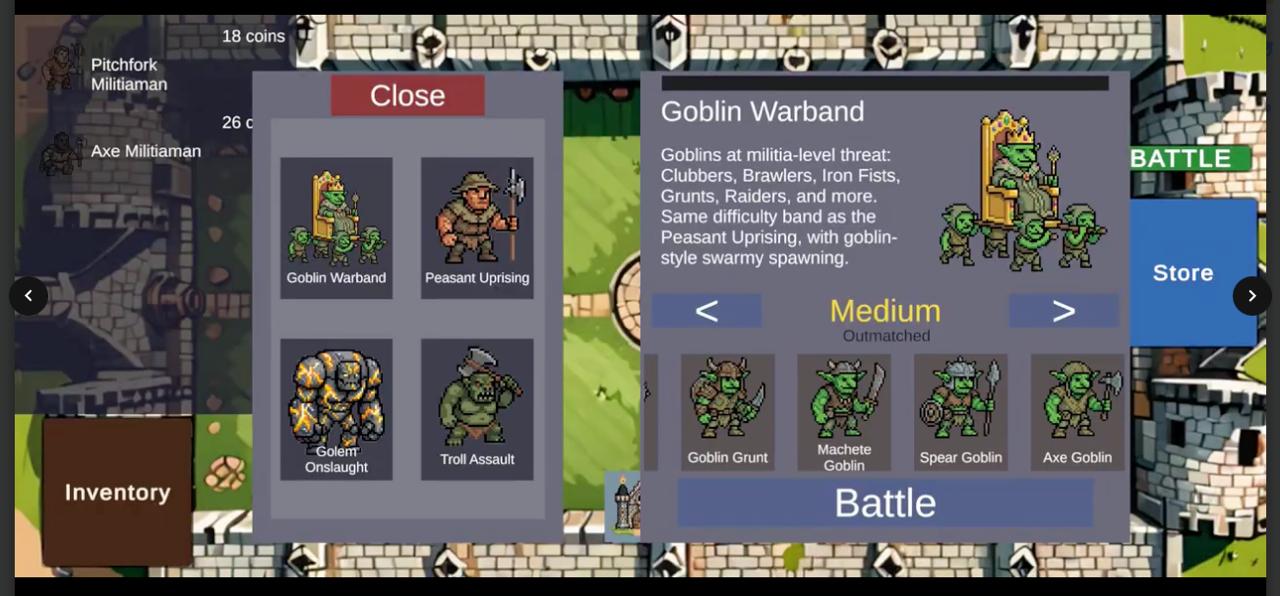 Rampart Wave Defense — Goblin Warband battle selection