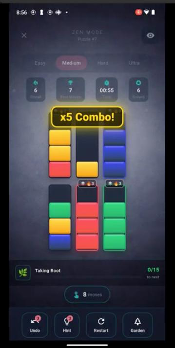 Stakd gameplay — x5 Combo in Zen Mode